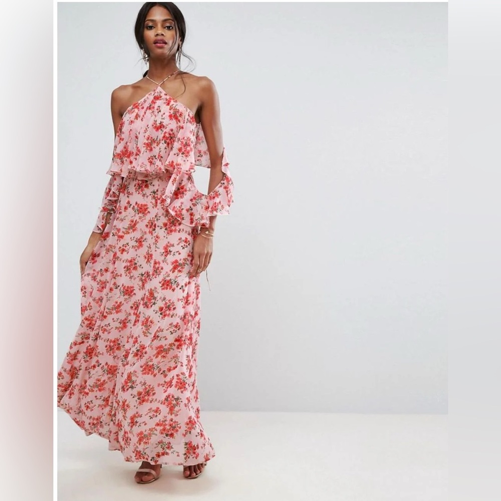 Floral Pink Halter Maxi Dress- ASOS